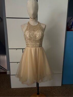 Gold Halter A-Line Party Dress